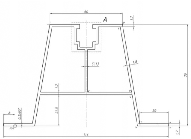 Mostek trapezowy - rysunek techniczny